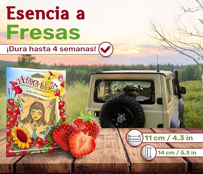 3pcs La Chica Fresita Car Air Freshener - 4 Weeks Long-lasting Strawberry Scent - The Must-have Rear View Mirror Hanging Accesory for Trucks and Vans - Strong & Proudly Mexican Automotive Fragrance
