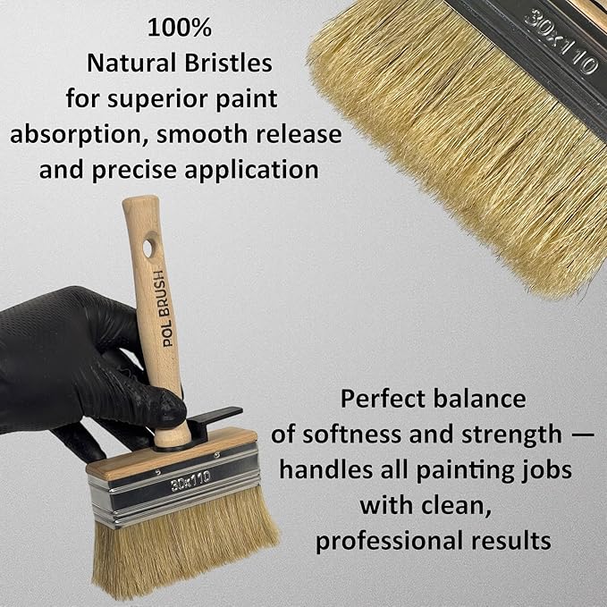 4 Inch Stain Deck Wide & Thick Paint Brush - High European Quality - Natural Bristles - for Home, Wood, Walls, Art, Trim & Furniture - for Acrylic, Oil, Stain, Chalk & Latex Paints