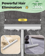 Carpet Rake for Pet Hair Removal Tool - 4 in 1 Pet Hair Remover Kit for Dog Cat Fur Remover, Contain 60" Adjustable Rubber Broom, Glove, Magic Brush and Scraper for Furniture,Short Pile Carpets, Mats