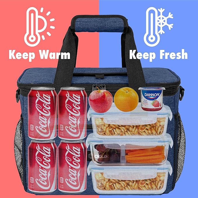OPUX Soft Cooler Bag, Insulated Collapsible Lunch Cooler Tote for Men Work Camping Beach Travel, Portable Soft Sided Leakproof Waterproof Large Lunch Bag Box with Shoulder Strap 30 Cans, Heather Navy
