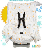 Niko Easy-Wash Children's Car Seat Cover & Liner - 100% Cotton Jersey - Owl Cream/Multi - Fits Most Toddler Car Seats - Universal Fit - Waterproof SEAT Bottom - Machine Wash and Dry