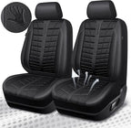 CAR PASS 3D Air Mesh Seat Covers for Car, Leather Car Seat Cover Front Seats, Breathable Foam Premium Leather Mesh Front Seat Covers Universal Fit for Cars Sedans Trucks Vans SUVs, All Black