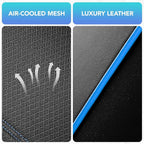 Road Comforts Car Seat Covers, Leather Front Seat Covers with Piping, Air-Cool Mesh Designed, Airbag Compatible Automotive Seat Covers for Most Car, Truck, Van, SUV - Black with Blue Piping