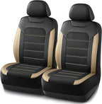 PIC AUTO Car Seat Covers, Premium Leather and Air Mesh Automotive Sports Seat Covers, Two Front Set, Airbag Compatible Universal Fits Most Cars, SUVs, Trucks and Vans (Black & Beige)