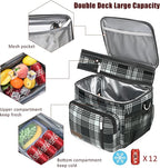 MIYCOO Lunch Bag & Lunch Box for Women Men, Double Deck Leakproof Insulated Soft Large Adult Camping Cooler bag for Work, Beach, Picnic, Travel (Checkered Black and White, 15L)