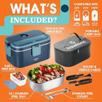TRAVELISIMO Extra-Large Electric Lunch Box For Adults Holds up to 8 Cups - 100W Heated Lunch Box For Men 1.8L, Portable Food Warmer for Travel & Work, Loncheras Electricas Para Calentar Almuerzo