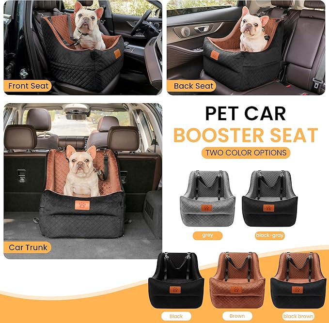 Dog Car Seat for Medium Dogs – Premium Pet Booster Seat with Two Pet Safety Belts, Detachable Washable Cover Non-Slip Base, Portable Dog Travel Seat for Road Trips & Daily Errands Up to 35lbs