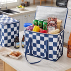 Checkered Insulated Grocery Bags 2 Pack, Checkerboard Cooler Shopping Bags for Groceries, Insulated Bags for Food Delivery