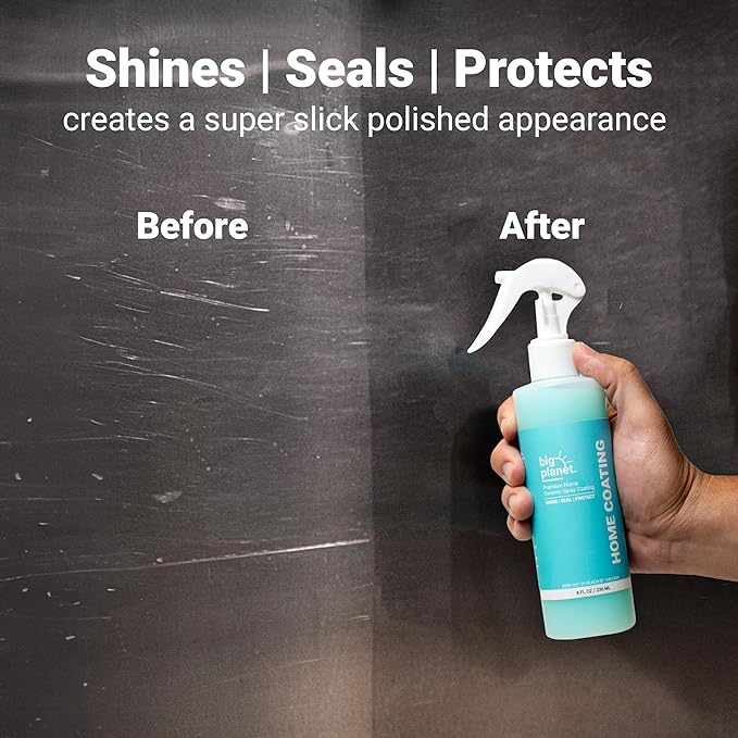 Big Planet Home Ceramic Spray Coating Kit - Seals, Shines & Protects Against Stains - For Stainless Steel, Kitchen & Bath, Appliances, Countertops, Glass, Sinks, Tile