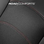 Road Comforts Car Seat Covers, Leather Front Seat Covers with Piping, Air-Cool Mesh Designed, Airbag Compatible Automotive Seat Covers for Most Car, Truck, Van, SUV - Black with Red Piping
