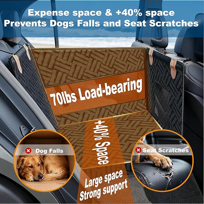 Dog Car Seat for Large Medium Dogs – Back Seat Extender for Dogs, Waterproof Medium Dog Carseat with Hard Bottom& Pet Seat Cover for Back Seat | Fits Sedans, SUVs, Trucks (Black)