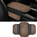 Dotesy Brown Cheetah Print Car Center Console Cover,Microfiber Leather Car Armrest Pad Cushion with 2 Storage Bags,Universal Car Armrest Storage Box Car Interior Accessories for Most Vehicles