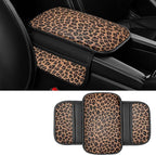 Dotesy Brown Cheetah Print Car Center Console Cover,Microfiber Leather Car Armrest Pad Cushion with 2 Storage Bags,Universal Car Armrest Storage Box Car Interior Accessories for Most Vehicles