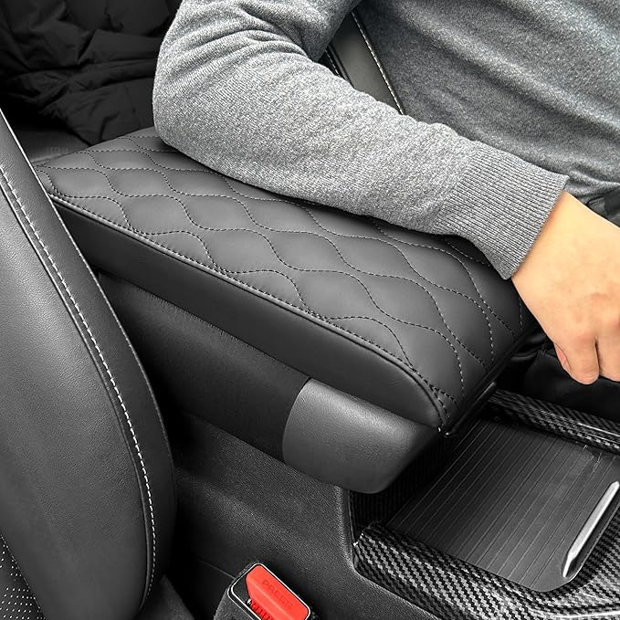 Car Center Console Cover/pad PU Leather,Universal Armrest mat, Adjust Driving Posture Cushion,Protector Box,Memory Foam,Relieves Shoulder/arm Fatigue,Boosting Driving Safety