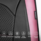 CAR PASS Memory Foam Car Seat Covers,Air Cool Mesh Thick Seat Covers Front Seats,Pink Metal Film Leather Seat Cover for Car,Universal Automotive Comfort for Most Car,Truck,Airbag Compatible,Black Pink