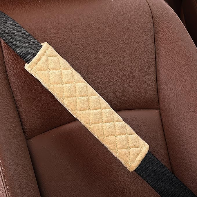 4 Pack Universal Car Seat Belt Pads, Adult Seat Belt Shoulder Strap Covers Harness Pad for Car/Bag,Soft Comfort Helps Protect You Neck Shoulder from The Seat Belt Rubbing (4pack-Beige)