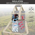 Opux 4 Bottle Insulated Wine Cooler Bag - Portable, Leakproof Padded Carrier for Travel, Picnic, BYOB - Navy White Stripe