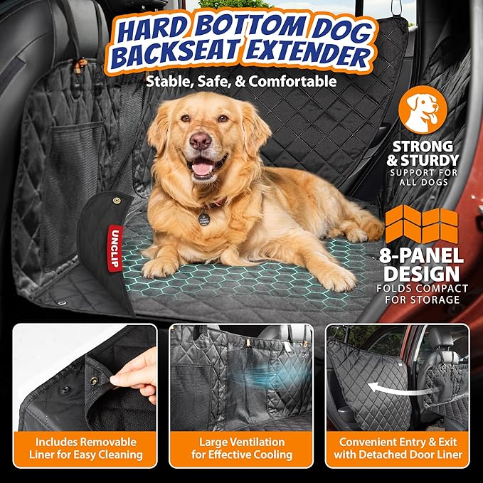 Panther Armor Hard Bottom Backseat Extender for Dogs, Dog Car Seat Cover with 2 Door Protectors, Foldable 8-Panel Dog Hammock, Waterproof Bench Seat Protector, Washable Topper