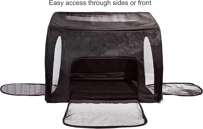 Soft Pet Travel Car Seat Crate for Large Size Dog or Cat - Folds Flat - Storage Bag Included - Black Color - Portable with Case