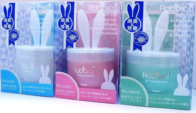 Diax Poppy Rabbico White Air Freshener and Deodorant 2 Packs, White Musk Scent, Lovely Ears Shape, Beutiful/Elegant Soft Color