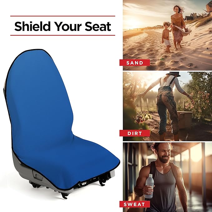 lebogner Car Seat Towel Cover for Post Gym Workout, Running, Swimming, and Hiking, 2 Pack Universal Fit Anti-Slip Waterproof Sweating Bucket Seat Protector for Cars, SUVs and Trucks, Blue
