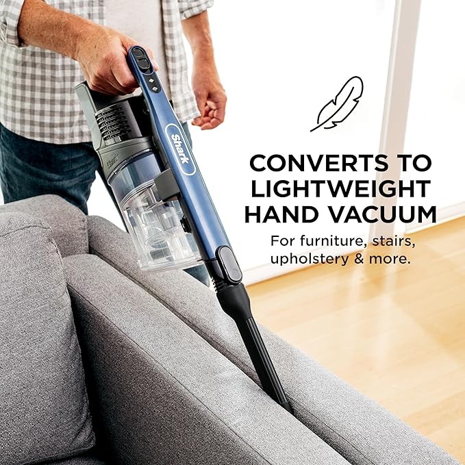 Shark Cordless Vacuum Cleaner with HEPA Filter, Lightweight, Portable, Rechargeable, Powerful Pet Hair Pickup, Removable Handheld, Crevice Tool, Dusting Brush, 50-min Runtime, Blue, IZ363HT