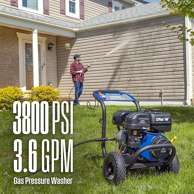 Westinghouse WPX3800 Gas Pressure Washer, 3800 PSI and 3.6 Max GPM, Onboard Soap Tank, Spray Gun and Wand, 5 Nozzle Set, for Cars/Fences/Driveways/Homes/Patios/Furniture, Black