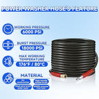 RIDGE WASHER Pressure Washer Hose 50 Feet X 3/8 Inch for Hot and Cold Water, 2-Wire Steel Braid Hose (R2), 3/8 Inch Quick Connect, 6000 PSI
