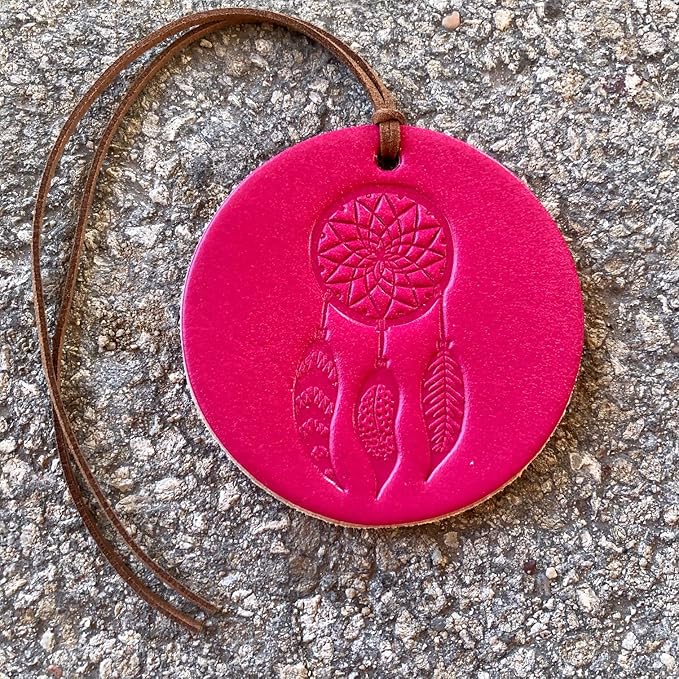 Air Flair | Leather Car Air Freshener | Dream Catcher (Fuchsia, Warm Sugar Scent)