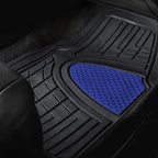 FH GROUP Car Seat Covers Premium Tall Channel Rubber Trimmable Floor Mats w. FH3001 Snake Pattern Silicone Steering Wheel Cover- Universal Fit for Trucks, SUVs, and Vans (Blue/Black) F11311