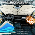 2025 Car Windshield Sun Shade Umbrella, 57"*33", Foldable Sun Shade for Car Windshield Umbrella, UPF 50+ and Heat Protection, Nano Cold Titanium Ice Silk Fabric. Universal Portable