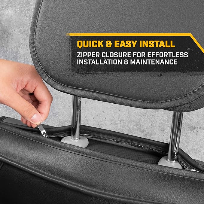 Cat® Edge Deluxe Faux Leather Car Seat Covers – Full Set (2 Front + 1 Rear Bench) – Semi-Custom Universal Fit, Two-Tone Black – Rugged Automotive Interior Covers for Cars, Trucks & SUVs