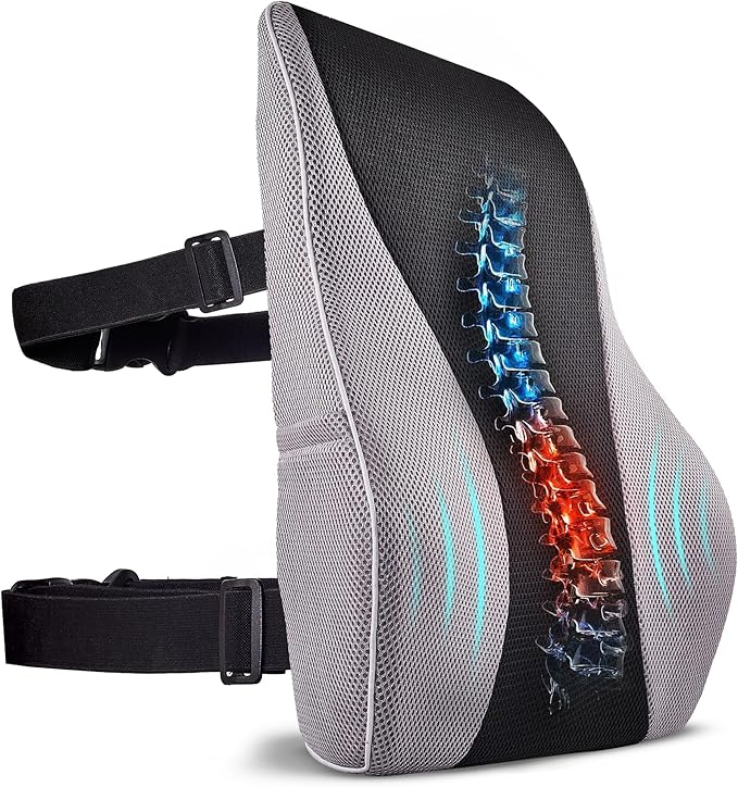 Extra Dense Lumbar Pillow with Double Adjustable Straps - Ergonomic Lumbar Support Pillow for Office Chair, Car, Couch Firm Back Support for Lower Back & Spine Pain Relief Memory Foam Cushion