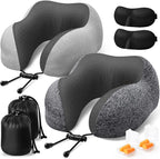 Travel Pillow, 2 Pack Travel Pillows for Sleeping Airplane, Neck Pillow Airplane, Memory Foam Neck Pillow Set with Eye Mask, Earplugs and Storage Bag -Grey & Light Grey