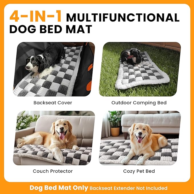 Backseat Dog Bed Mat for Car, Non-Slip Dog Bed for Car Back Seat, Soft & Cozy Dogs Blanket, Washable Travel Pet Mat Seat Protector for Cars, SUVs, Trucks (Grey/White, 59"L x 27.5"W x 1.5"Th)