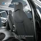 PIC AUTO Leather Car Seat Covers, Premium Automotive Waterproof Two Front Bucket Seat Protectors, Black and Red PVC Patchwork, Fits Cars, Trucks, Vans, SUVs, Airbag Compatible