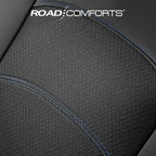 Road Comforts Car Seat Covers, Leather Front Seat Covers with Piping, Air-Cool Mesh Designed, Airbag Compatible Automotive Seat Covers for Most Car, Truck, Van, SUV - Black with Blue Piping