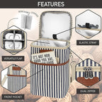 Opux 4 Bottle Insulated Wine Cooler Bag - Portable, Leakproof Padded Carrier for Travel, Picnic, BYOB - Navy White Stripe