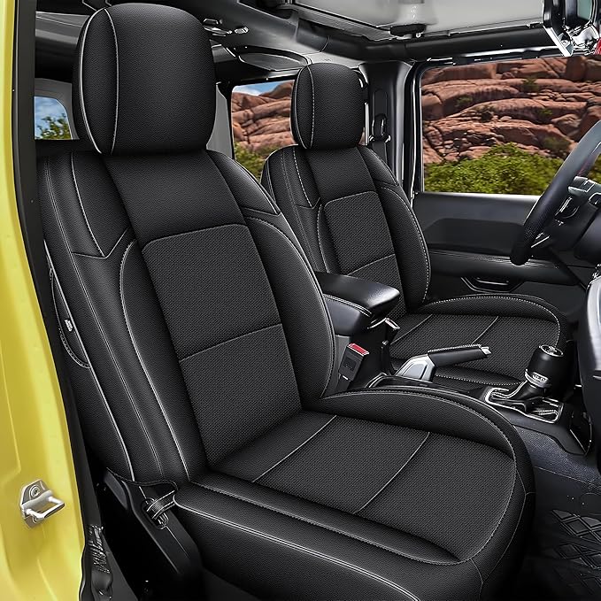 AOMSAZTO Custom Fit Seat Covers for Jeep Wrangler: JL 2018 2019 2020 2021 2022 2023 2024 4-Door Waterproof Leather Car Seats Cover Full Set