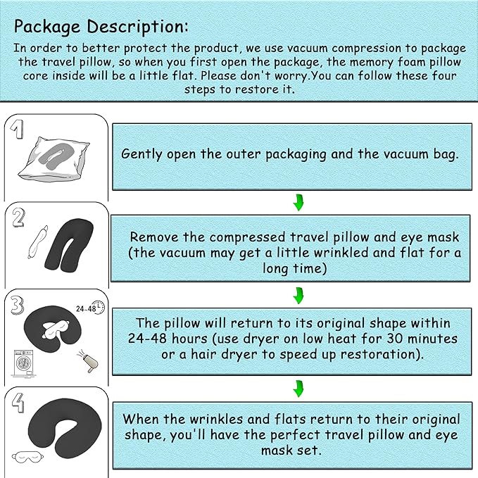Sexysamba Pure Memory Foam Travel Pillow Set for Adults - Comfortable & Removable Machine Washable Cover, Neck Support Pillow Airplane Travel Kit with Eye Mask for Portable Plane Accessories - Brown