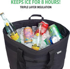 Jumbo Insulated Cooler Bag (Black) with HD Thermal Insulation - Premium, Collapsible Soft Cooler Makes a Perfect Insulated Grocery Bag, Food Delivery Bag, Travel Bag, Beach or Picnic Bags