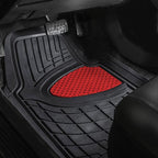 FH GROUP Car Seat Covers Premium Tall Channel Rubber Trimmable Floor Mats w. FH3001 Snake Pattern Silicone Steering Wheel Cover- Universal Fit for Trucks, SUVs, and Vans (Red/Black) F11311