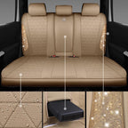 CAR PASS Beige Oxford Bling Diamond Car Seat Covers Full Set Interior Sets, Waterproof Shining Glitter Sparkly Crystal Universal Armrest Fit 95% Automotive Truck SUV Cute Women Girl, Beige Rhinestone