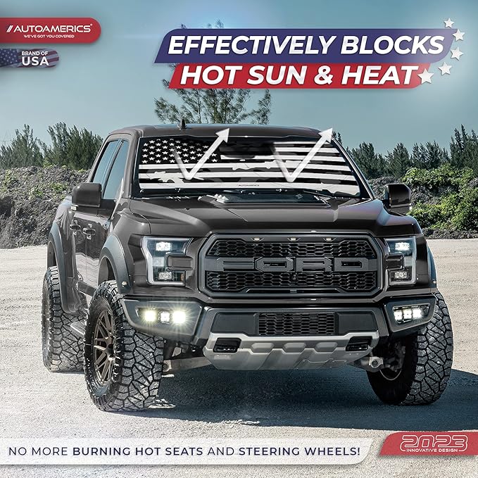 Autoamerics 1-Piece Windshield Sun Shade B&W Camo American Flag USA Design - Foldable Car Front Window Sunshade for Most Sedans SUV Truck - Blocks Max UV Rays and Keeps Your Vehicle Cool - Medium