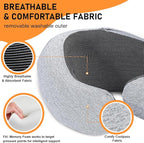 Travel Pillow - Hooded Neck Pillow Airplane Memory Foam Filling for Plane, Cars Sleeping, Road Trip, Long Flights, Portable Plane Accessories, Includes Eye Mask & Earplugs (Light Gray)