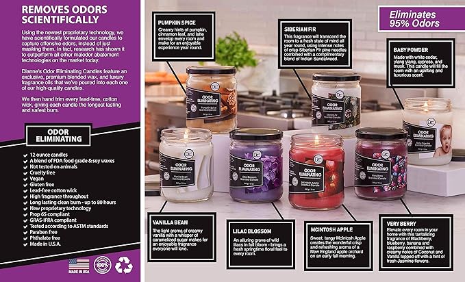 Pumpkin Spice Odor Eliminating Highly Fragranced Candle - Eliminates 95% of Pet, Smoke, Food, and Other Smells Quickly - Up to 80 Hour Burn time - 12 Ounce Premium Soy Blend