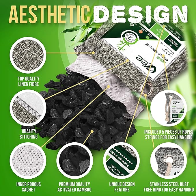 8 Bags x 200g Nature Fresh Activated Charcoal Odor Absorber, Bamboo Charcoal Air Purifying Bag, Odor Eliminator for Home, Car, Cigarette Smoke, Dog, Cat, Shoes