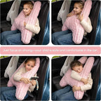 HIGOGOGO Washable Travel Pillow, Car Pillow for Kids & Adults, Upgraded Travel Pillows with Removable Soft Cover and High-Support Foam, Fix Neck and Body Sitting/Sleeping on The Trip, Pink