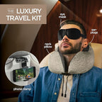 Homeify Airplane Neck Pillow Includes Travel Pillow + Airplane Phone Holder Mount + Eye Masks + Earplugs for Travel, 100% Pure Memory Foam Travel Pillow, 4 Pc Travel Kit, 2 Pack