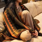 PuTian Merino Wool Blanket - 51" x 63" Thick Warm Soft Washable Twin Throw - Great for Bed, Couch, Camping, Outdoor, Pets, Travel, Green Flame